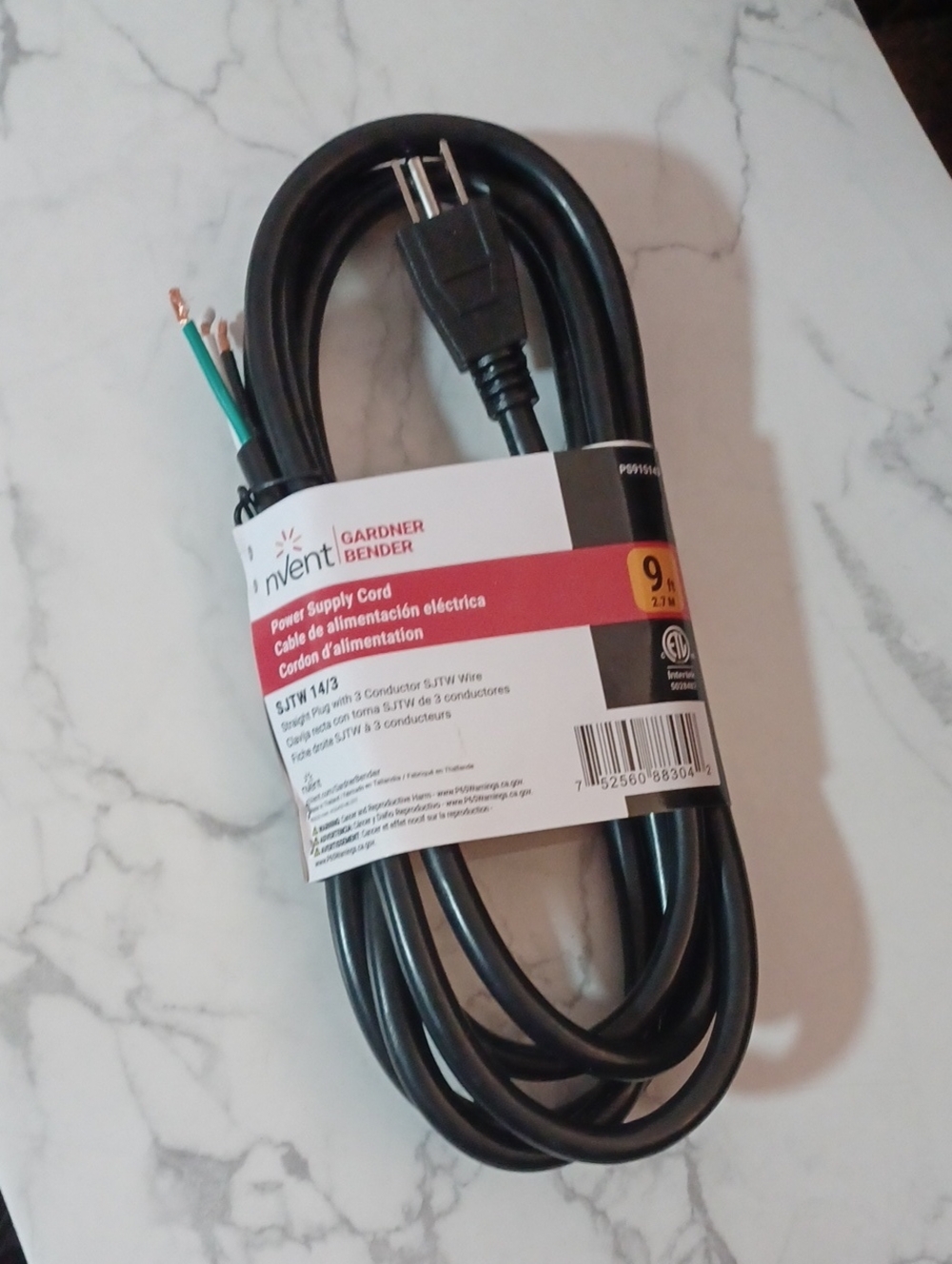 4/$60 New Gardner Bender Black 9ft Power Supply Cord
